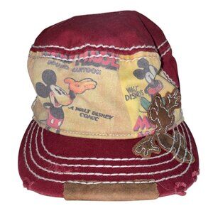 Disney Mickey Mouse Distressed Patchwork Military Cap Hat – Vintage Comic Print